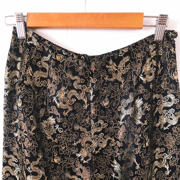 Vintage 90s Y2K Silky Rayon Dragon Pants / Vintage Metallic Dragon Print - Picture 8 of 11